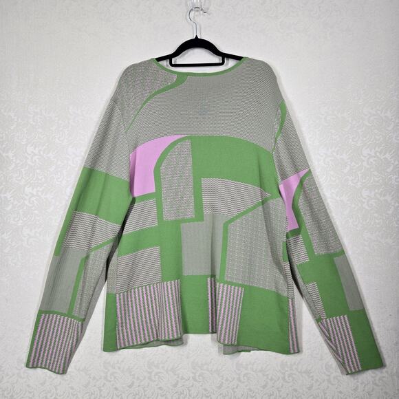 Kayla by Tally Taylor Knit Cardigan Jacket 22 Pink Green Open Front Long Sleeve - Picture 7 of 12